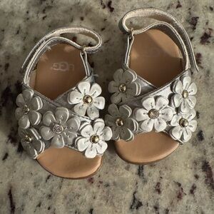 UGG Silver Sandals with Floral Embellishments
